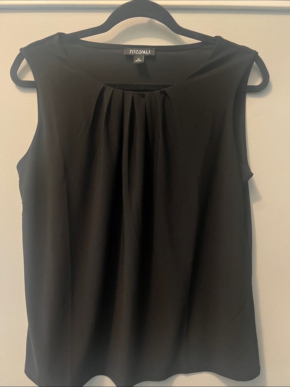 Roz & Ali Black Pleated Neck Sleeveless Top